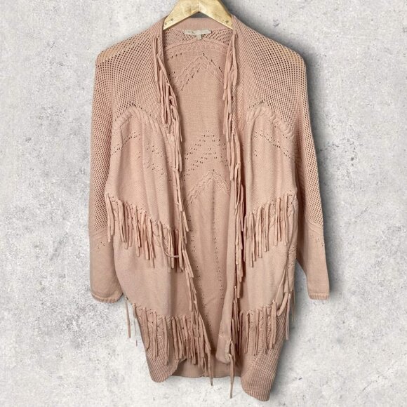 Maje Pink Fringe Open Front Cardigan Knit Sweater Size Medium Maje Size 2 Boho - Picture 3 of 10